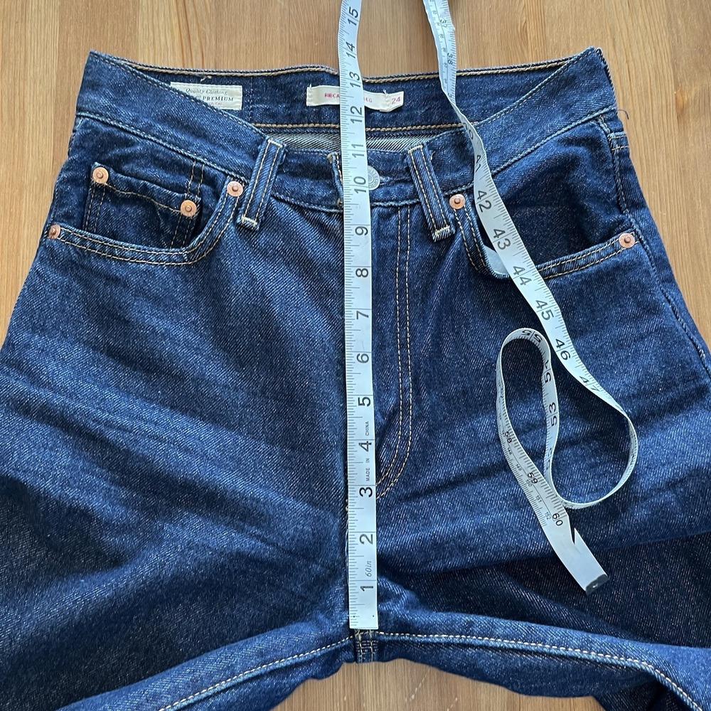 Levis Premium Ribcage WIde Leg Jeans Women 24 High Rise Dark Denim 100% Cotton - Picture 14 of 15
